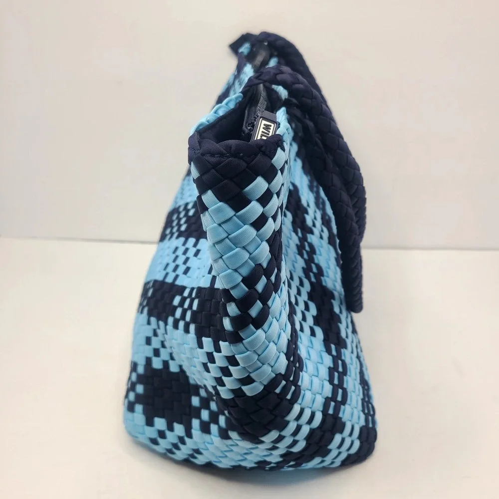 Wildfox Blue Woven Tote Bag Purse‎ Handbag Carryall Beach Gym ShopperZip Top